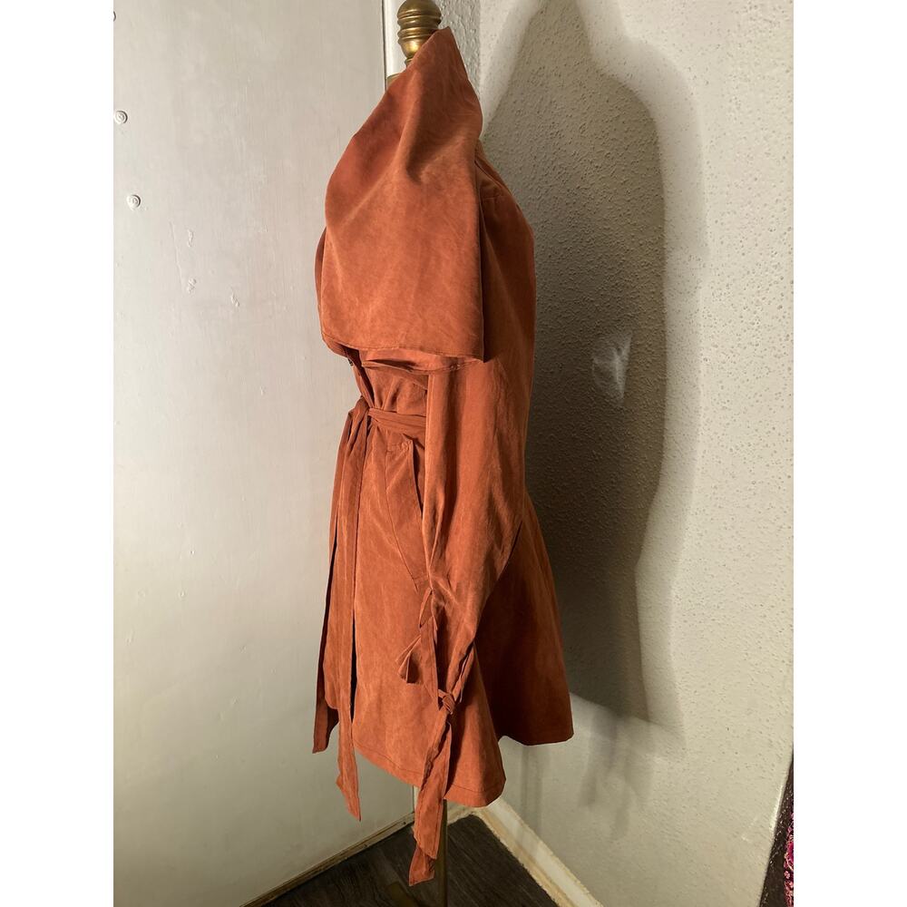 Brown Double Breasted Capelet Trench Coat S NEW Classic Retro Glam Preppy Retro - Picture 5 of 11